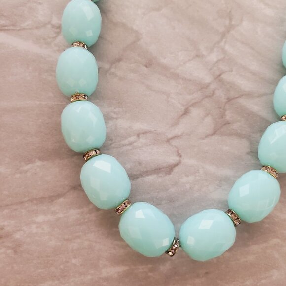 💙 J.Crew Ice Blue Jumbo Beads Beaded Rhinestones Pave Strand Necklace 💙 - Picture 7 of 10